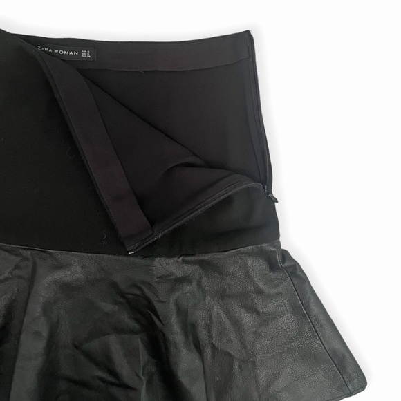 Zara Woman Black Lambskin Leather Frill Ruffle Flare Mini Skirt, sz Small - Picture 7 of 9